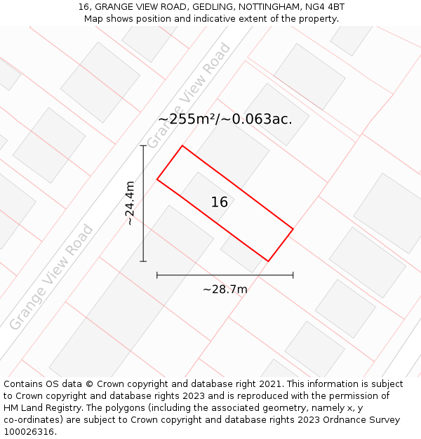 16, GRANGE VIEW ROAD, GEDLING, NOTTINGHAM, NG4 4BT: Plot and title map