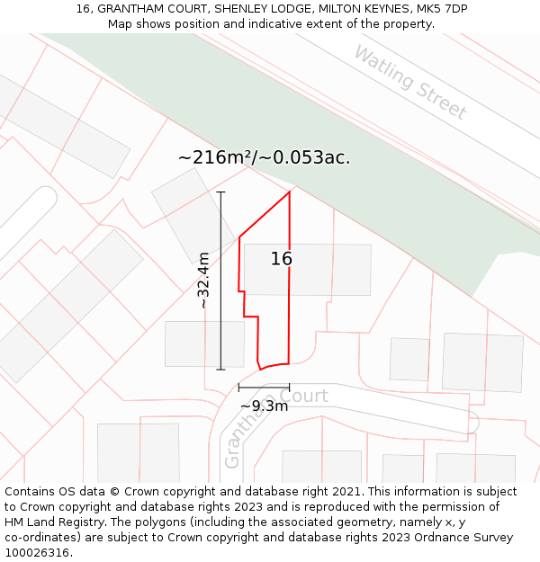 16, GRANTHAM COURT, SHENLEY LODGE, MILTON KEYNES, MK5 7DP: Plot and title map