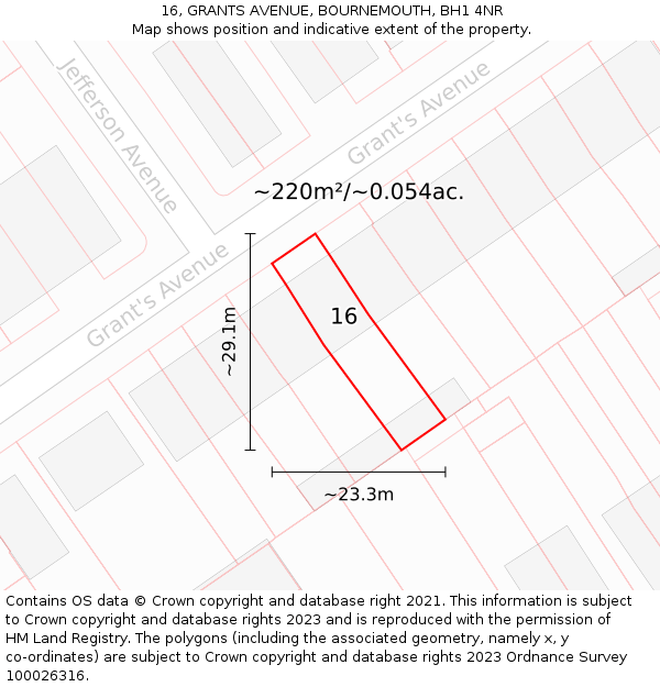 16, GRANTS AVENUE, BOURNEMOUTH, BH1 4NR: Plot and title map