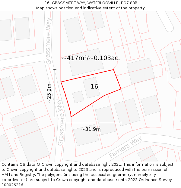 16, GRASSMERE WAY, WATERLOOVILLE, PO7 8RR: Plot and title map