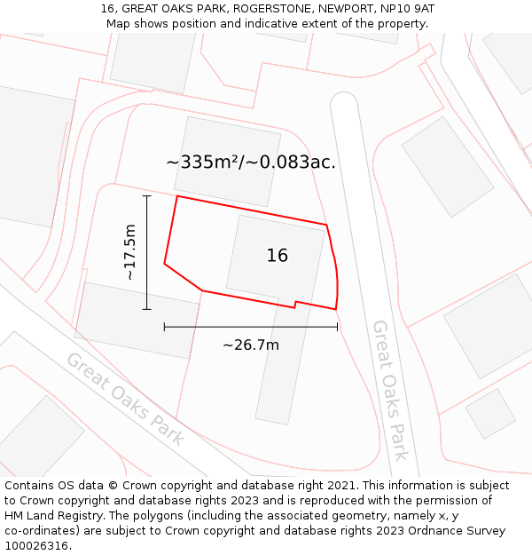 16, GREAT OAKS PARK, ROGERSTONE, NEWPORT, NP10 9AT: Plot and title map