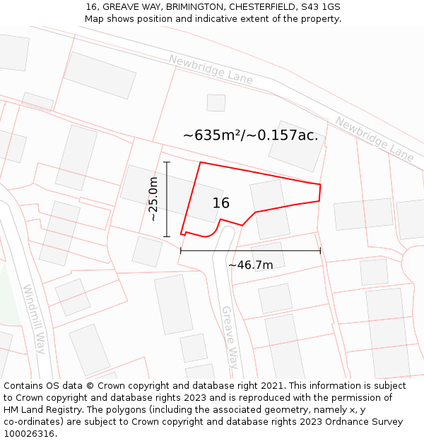 16, GREAVE WAY, BRIMINGTON, CHESTERFIELD, S43 1GS: Plot and title map