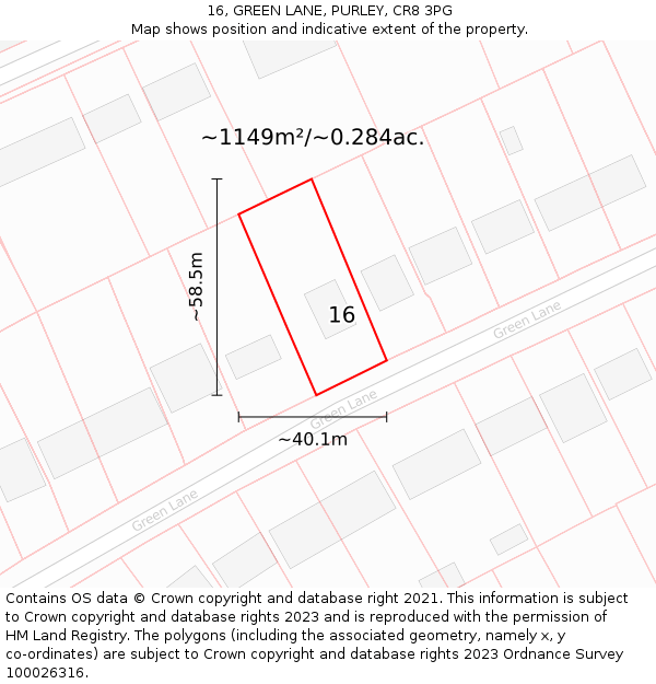 16, GREEN LANE, PURLEY, CR8 3PG: Plot and title map