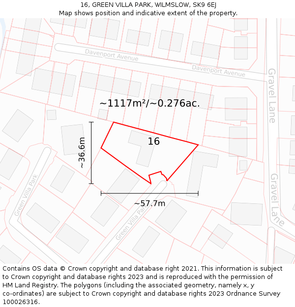 16, GREEN VILLA PARK, WILMSLOW, SK9 6EJ: Plot and title map