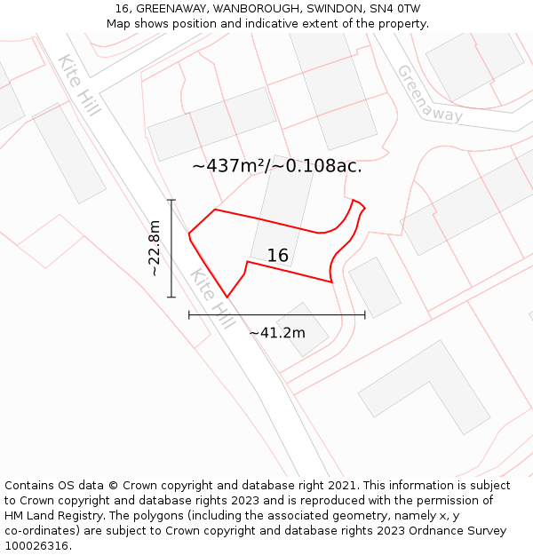 16, GREENAWAY, WANBOROUGH, SWINDON, SN4 0TW: Plot and title map