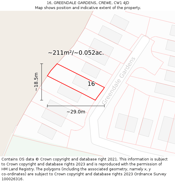 16, GREENDALE GARDENS, CREWE, CW1 4JD: Plot and title map