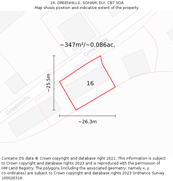 16, GREENHILLS, SOHAM, ELY, CB7 5DA: Plot and title map