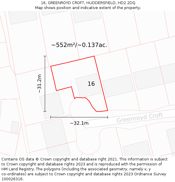 16, GREENROYD CROFT, HUDDERSFIELD, HD2 2DQ: Plot and title map