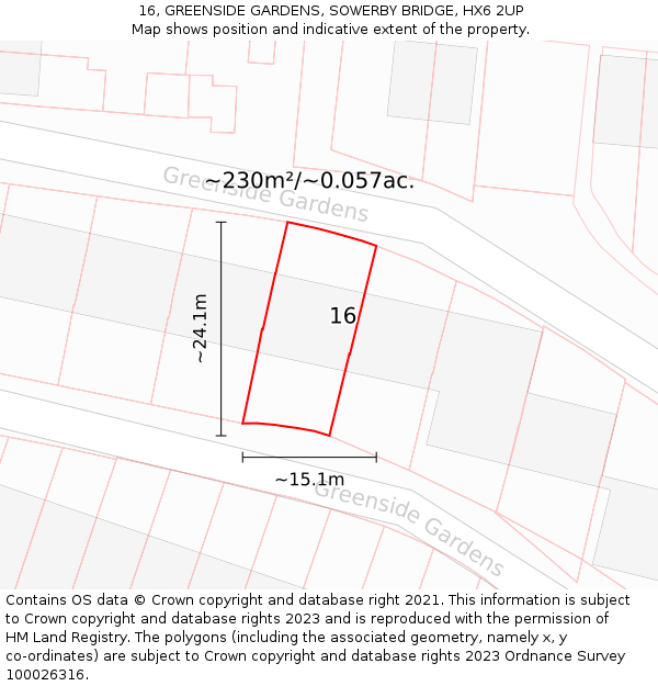 16, GREENSIDE GARDENS, SOWERBY BRIDGE, HX6 2UP: Plot and title map