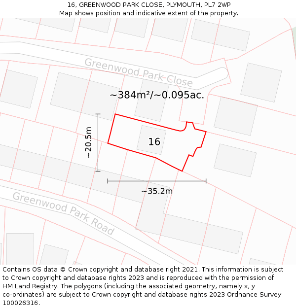 16, GREENWOOD PARK CLOSE, PLYMOUTH, PL7 2WP: Plot and title map