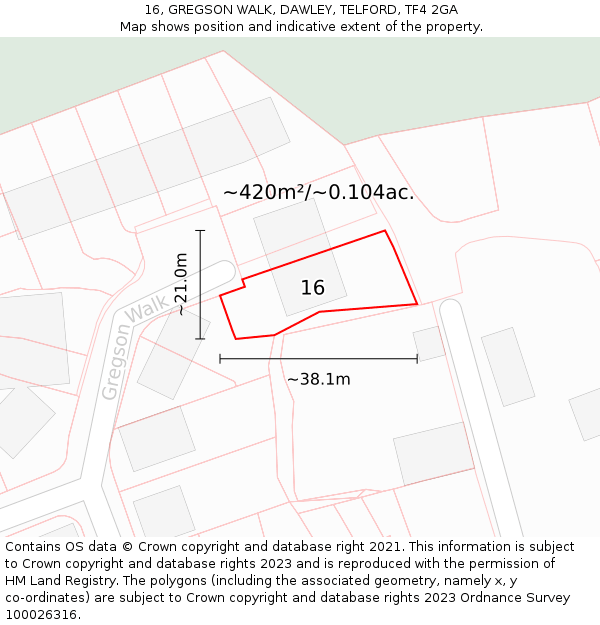 16, GREGSON WALK, DAWLEY, TELFORD, TF4 2GA: Plot and title map