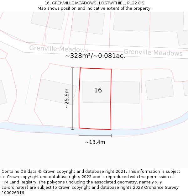 16, GRENVILLE MEADOWS, LOSTWITHIEL, PL22 0JS: Plot and title map