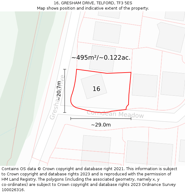 16, GRESHAM DRIVE, TELFORD, TF3 5ES: Plot and title map