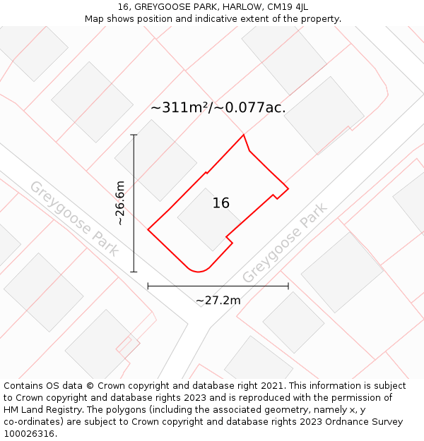 16, GREYGOOSE PARK, HARLOW, CM19 4JL: Plot and title map