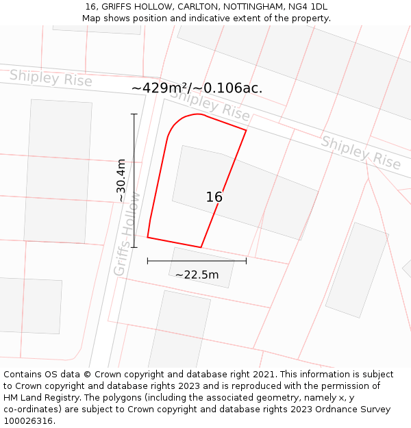 16, GRIFFS HOLLOW, CARLTON, NOTTINGHAM, NG4 1DL: Plot and title map