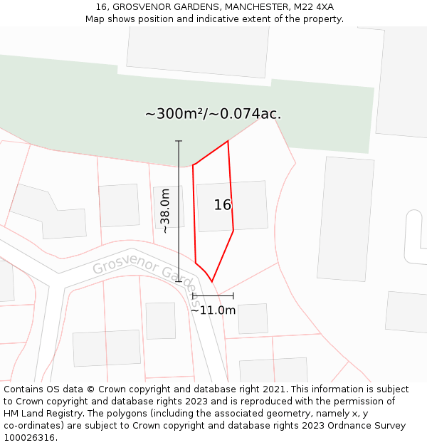 16, GROSVENOR GARDENS, MANCHESTER, M22 4XA: Plot and title map