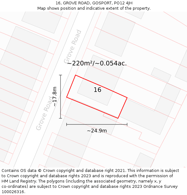 16, GROVE ROAD, GOSPORT, PO12 4JH: Plot and title map