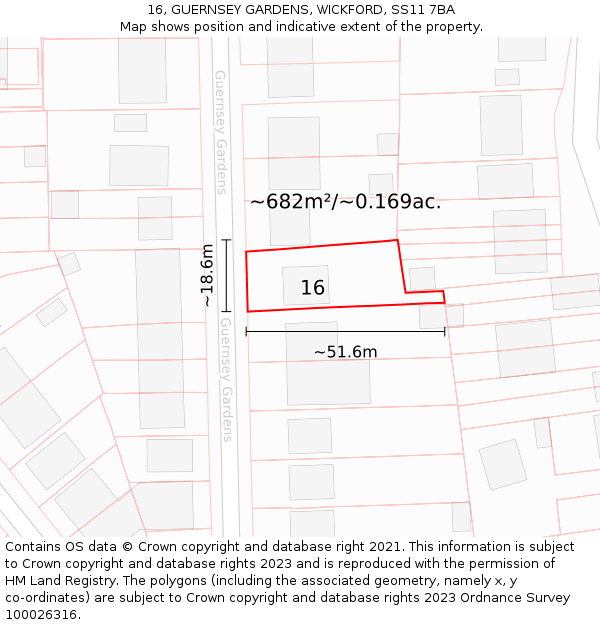 16, GUERNSEY GARDENS, WICKFORD, SS11 7BA: Plot and title map