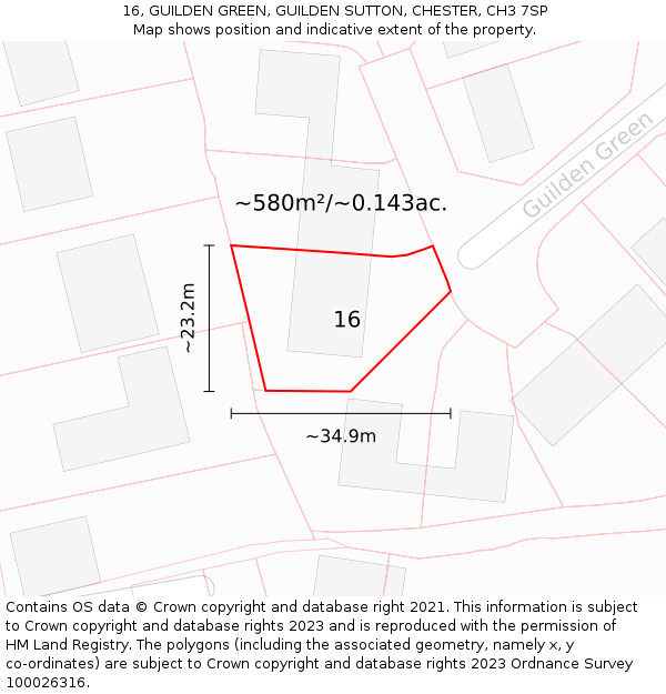 16, GUILDEN GREEN, GUILDEN SUTTON, CHESTER, CH3 7SP: Plot and title map