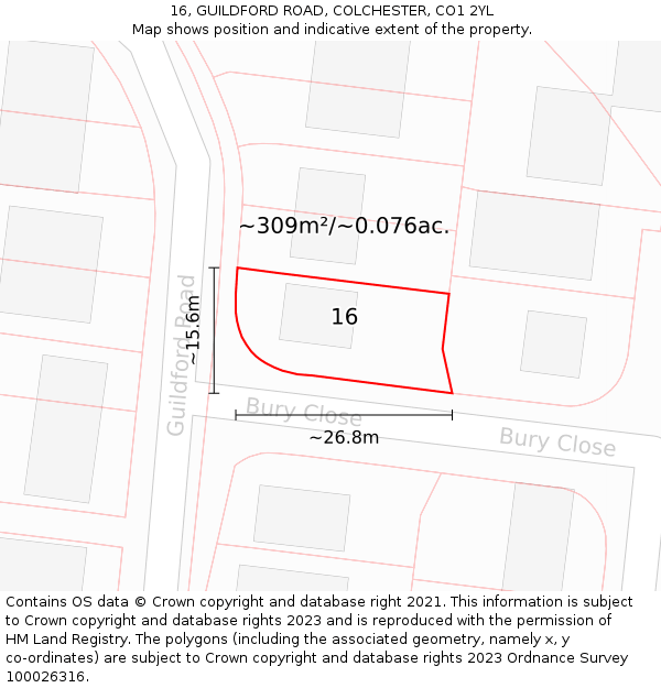 16, GUILDFORD ROAD, COLCHESTER, CO1 2YL: Plot and title map