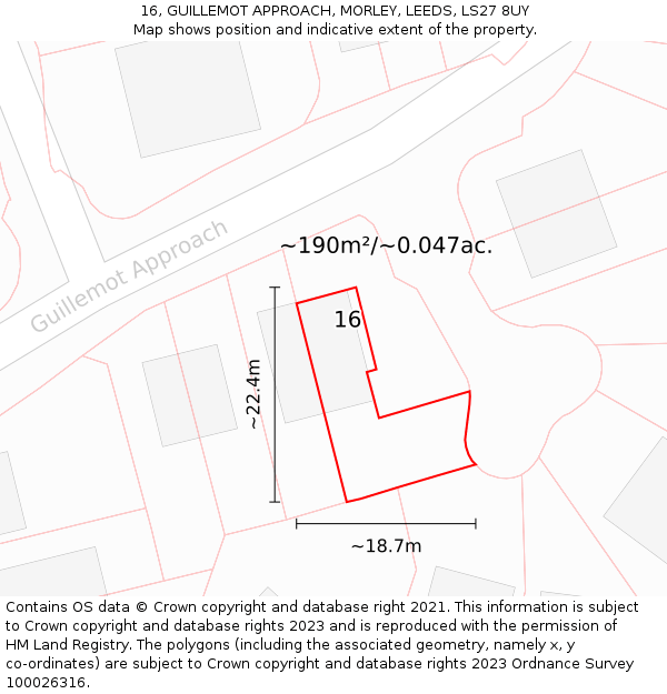 16, GUILLEMOT APPROACH, MORLEY, LEEDS, LS27 8UY: Plot and title map