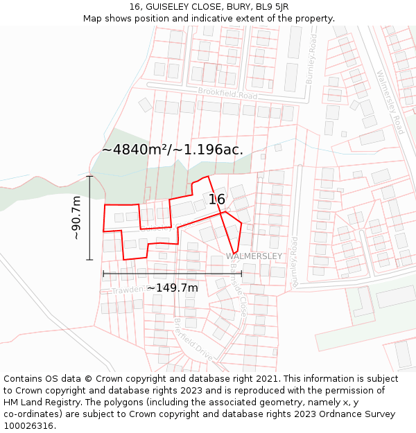 16, GUISELEY CLOSE, BURY, BL9 5JR: Plot and title map