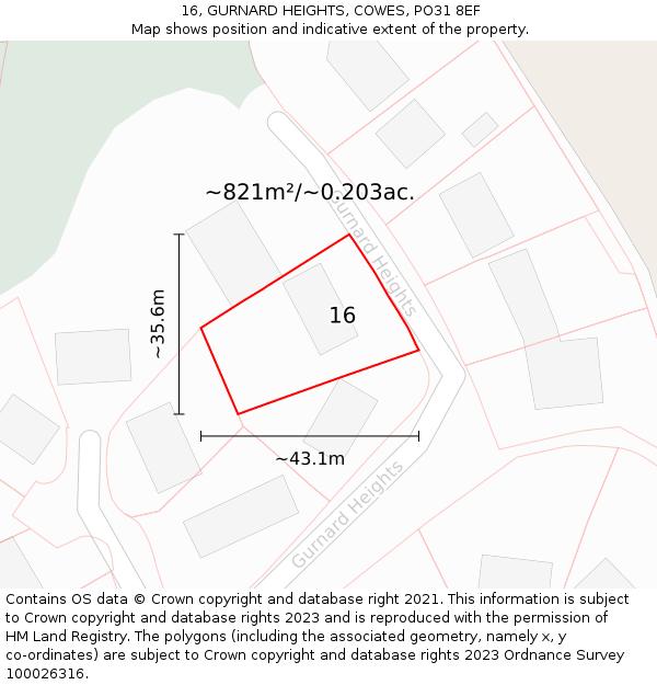 16, GURNARD HEIGHTS, COWES, PO31 8EF: Plot and title map