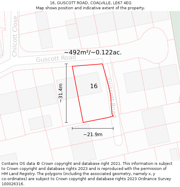 16, GUSCOTT ROAD, COALVILLE, LE67 4EG: Plot and title map