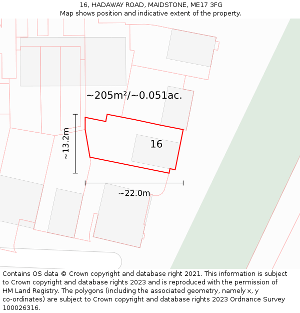 16, HADAWAY ROAD, MAIDSTONE, ME17 3FG: Plot and title map