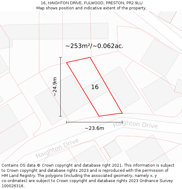 16, HAIGHTON DRIVE, FULWOOD, PRESTON, PR2 9LU: Plot and title map