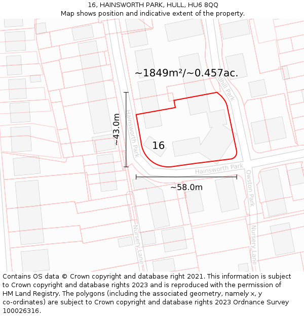 16, HAINSWORTH PARK, HULL, HU6 8QQ: Plot and title map