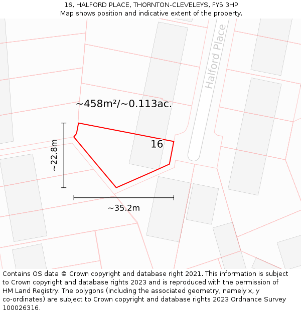 16, HALFORD PLACE, THORNTON-CLEVELEYS, FY5 3HP: Plot and title map