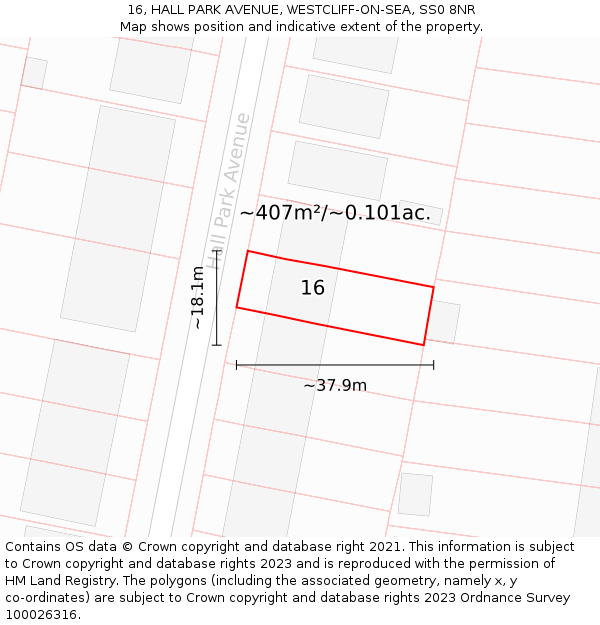 16, HALL PARK AVENUE, WESTCLIFF-ON-SEA, SS0 8NR: Plot and title map