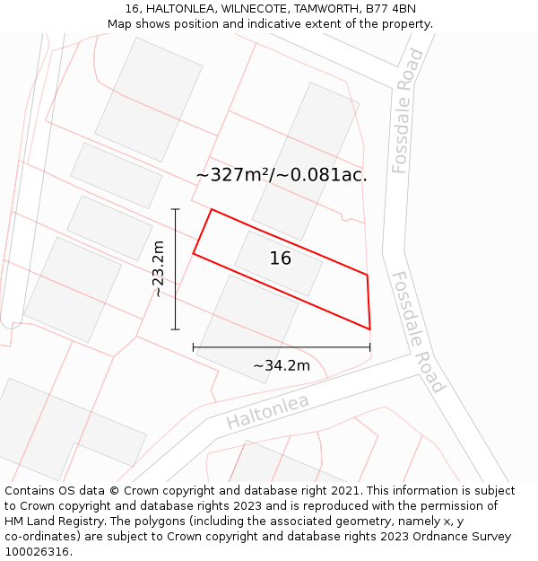 16, HALTONLEA, WILNECOTE, TAMWORTH, B77 4BN: Plot and title map