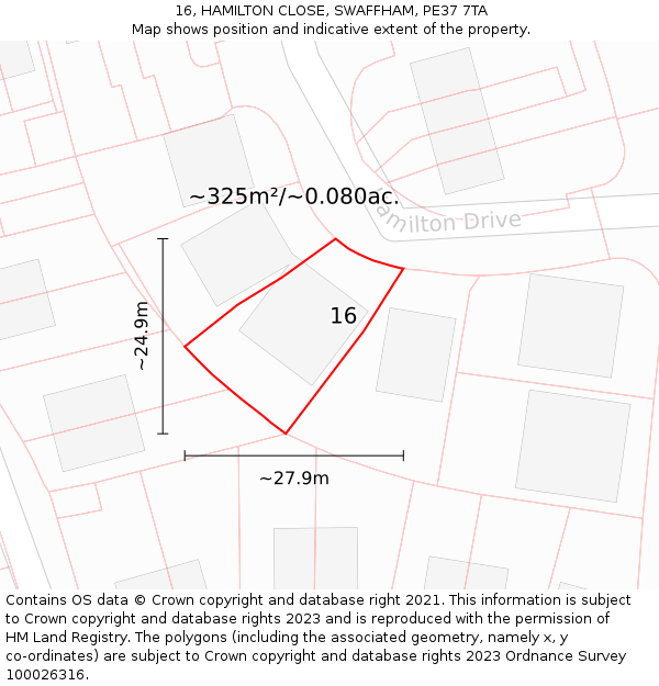 16, HAMILTON CLOSE, SWAFFHAM, PE37 7TA: Plot and title map