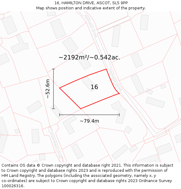 16, HAMILTON DRIVE, ASCOT, SL5 9PP: Plot and title map