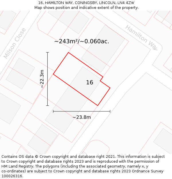 16, HAMILTON WAY, CONINGSBY, LINCOLN, LN4 4ZW: Plot and title map