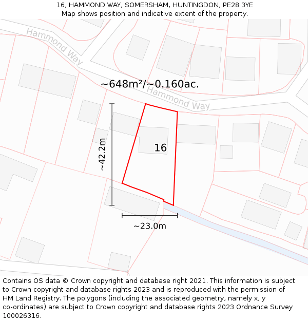 16, HAMMOND WAY, SOMERSHAM, HUNTINGDON, PE28 3YE: Plot and title map