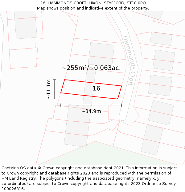 16, HAMMONDS CROFT, HIXON, STAFFORD, ST18 0PQ: Plot and title map