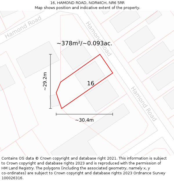 16, HAMOND ROAD, NORWICH, NR6 5RR: Plot and title map