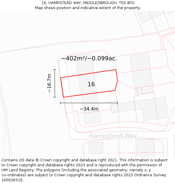 16, HAMPSTEAD WAY, MIDDLESBROUGH, TS5 8FD: Plot and title map