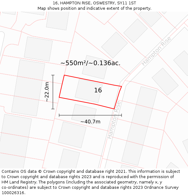 16, HAMPTON RISE, OSWESTRY, SY11 1ST: Plot and title map