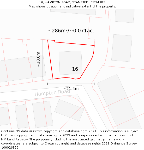 16, HAMPTON ROAD, STANSTED, CM24 8FE: Plot and title map