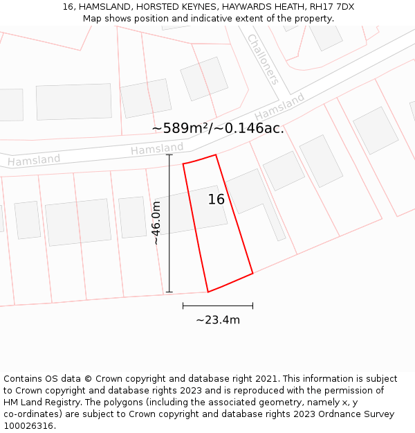 16, HAMSLAND, HORSTED KEYNES, HAYWARDS HEATH, RH17 7DX: Plot and title map