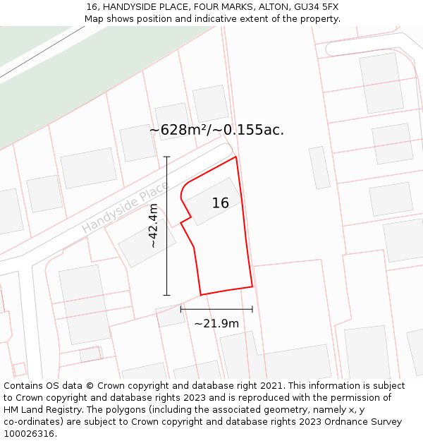 16, HANDYSIDE PLACE, FOUR MARKS, ALTON, GU34 5FX: Plot and title map