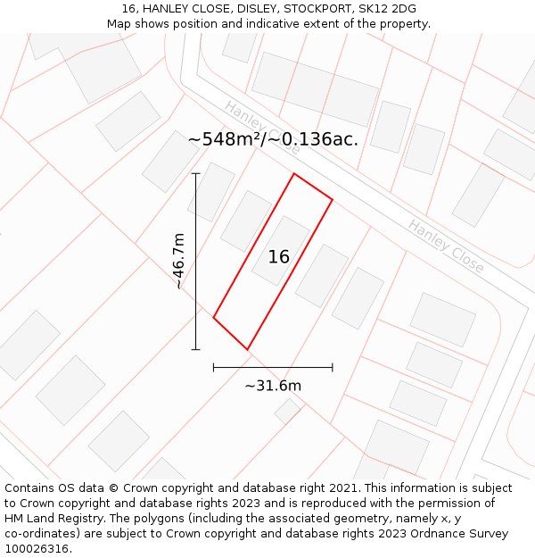 16, HANLEY CLOSE, DISLEY, STOCKPORT, SK12 2DG: Plot and title map