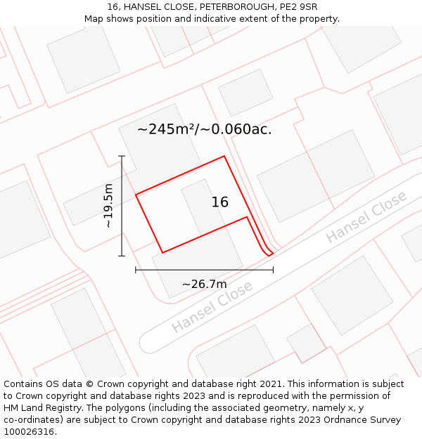 16, HANSEL CLOSE, PETERBOROUGH, PE2 9SR: Plot and title map