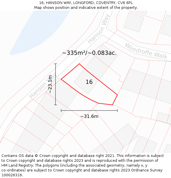 16, HANSON WAY, LONGFORD, COVENTRY, CV6 6PL: Plot and title map