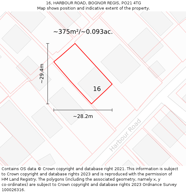 16, HARBOUR ROAD, BOGNOR REGIS, PO21 4TG: Plot and title map