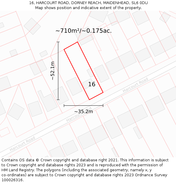 16, HARCOURT ROAD, DORNEY REACH, MAIDENHEAD, SL6 0DU: Plot and title map